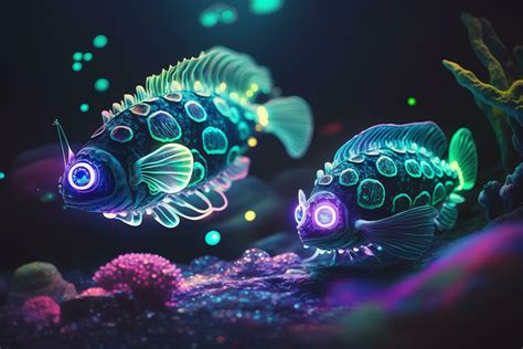 Twin Glowing Deep-Sea Fish A Radiant Display of Bioluminescence 24070967 Stock Photo at Vecteezy