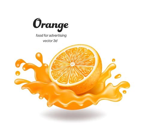 Premium Vector | Half an orange fall into impact with orange juice ...