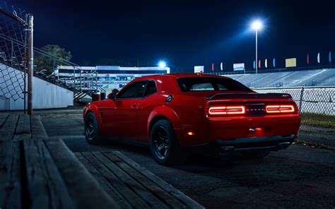 Download wallpapers Dodge Challenger, SRT Demon, 2018, American sports car, rear view, night ...