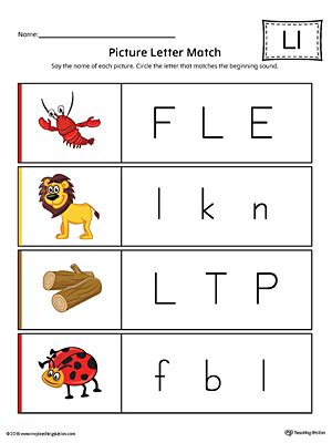 Picture Letter Match: Letter L Worksheet (Color) | MyTeachingStation.com