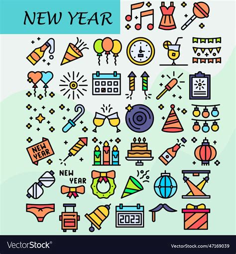 New year icons Royalty Free Vector Image - VectorStock