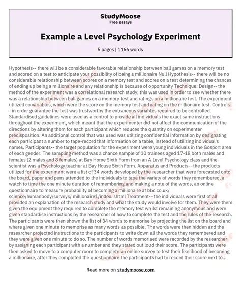 Example a Level Psychology Experiment Free Essay Example