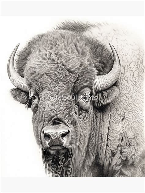 "Vintage American Buffalo Drawing in Black and White" Poster for Sale ...