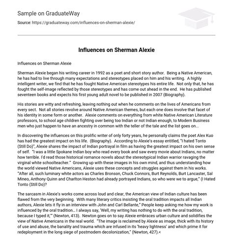 ⇉Influences on Sherman Alexie Essay Example | GraduateWay