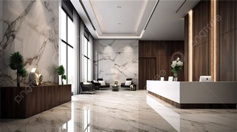 Contemporary Hotel Reception And Lounge In 3d Rendering Background ...