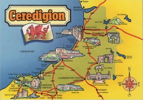 Maps Postcard - Map Showing Ceredigion, Wales RR13037 | Europe - United Kingdom - Wales - Other ...