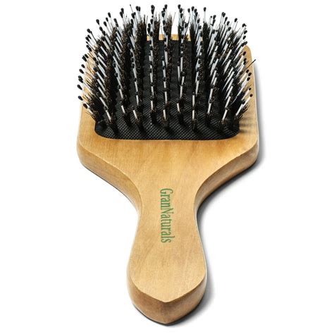 GranNaturals Boar + Nylon Bristle Paddle Hair Brush - Large Natural Flat Square Wooden Hairbrush ...