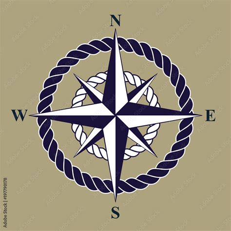 Nautical Compass Rose Vector with Rope Stock Vector | Adobe Stock