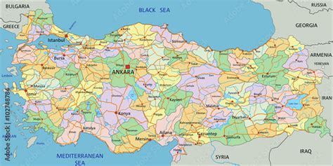 Fototapeta Turkey - Highly detailed editable political map with ...