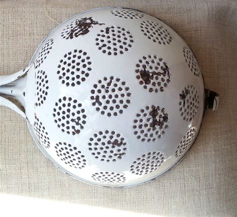 Vintage Blue White Enamel Colander Strainer Slieve Rustic - Etsy