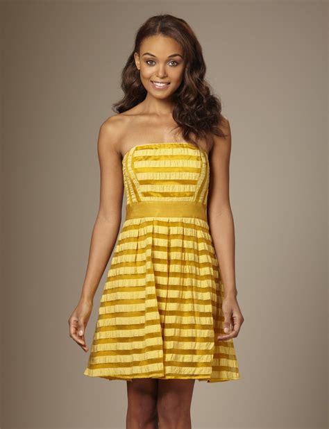 Dresses for Women: Contrasting Stripe Strapless Dress: The Limited | Yellow striped dress ...