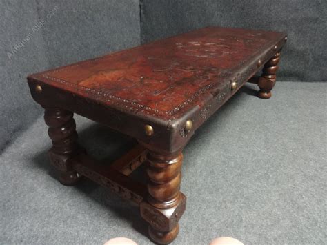 Carved Leather Topped Coffee Table - Antiques Atlas