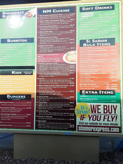 Menu at Si Señor Express restaurant, Las Cruces, 500 S Solano Dr