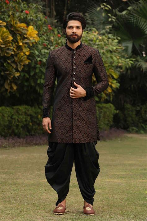 Black Indo-Western Set with Brown Traditional Motifs | Wedding dresses ...