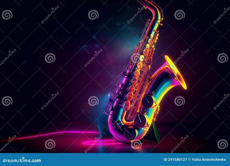 Background with Saxophone Neon Effect. Stock Illustration - Illustration of purple, circle ...