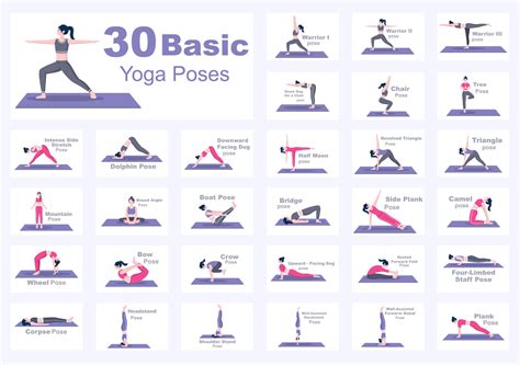 30 Yoga Poses and Fitness Exercises Illustration 2211807 Vector Art at ...