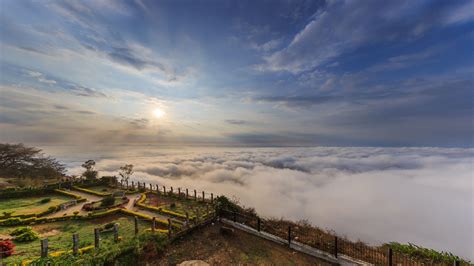 [1920x1080]Beautiful sunrise from Nandi Hills with ocean of snow via ...