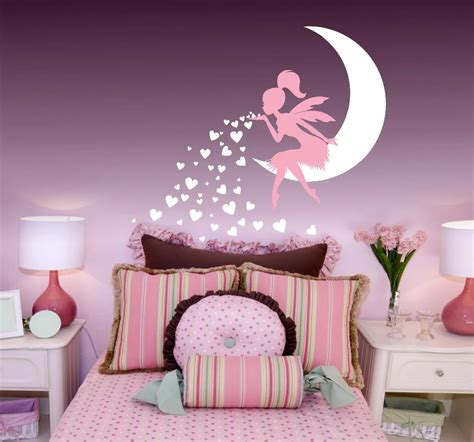 Fairy Blowing Hearts Wall Sticker Nursery Art Mural Fairy Stars Vinyl Wall Decal Home Girls ...