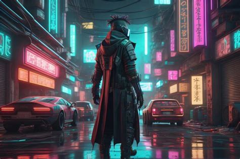 Premium AI Image | Anime man in street cyberpunk style