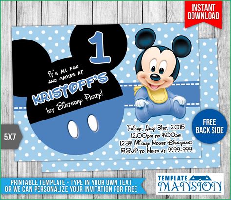 Mickey Mouse 1St Birthday Invitations Template Free