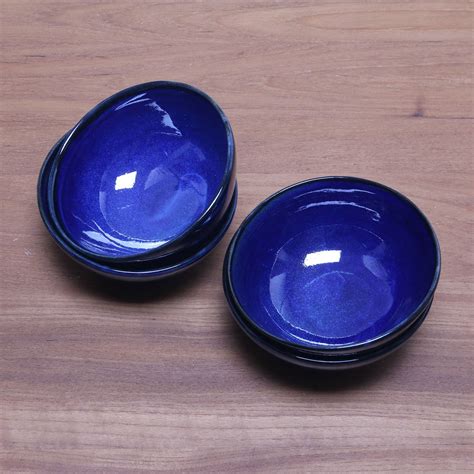 Blue Ceramic Dessert Bowls (Set of 4) from Bali - Blue Delicious | NOVICA