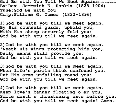 Methodist Hymn: God Be With You Till We Meet Again - lyrics with PDF