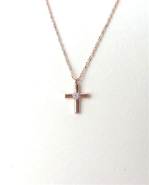 Small Diamond Cross Necklace / 14k Rose Gold Cross / Dainty - Etsy