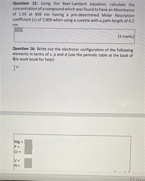 Solved Question 15: Using the Beer-Lambert equation, | Chegg.com