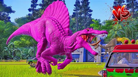 The Pink Spinosaurus beats them all. Purpel T-Rex vs Blue I-Rex, Red Giganotosaurus - YouTube