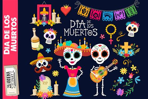 Day of the dead clip art Dia de los Muertos graphics Fiesta (375595) | Illustrations | Design ...