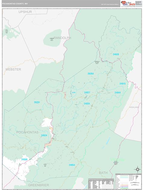 Pocahontas County, WV Wall Map Premium Style by MarketMAPS