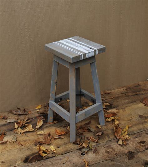 Bar Stool Rustic Reclaimed Barn Wood Painted Grey with