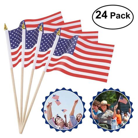 BESTOYARD 24pcs US Hand Held Stick Flags On Wood Stick Festival Party ...