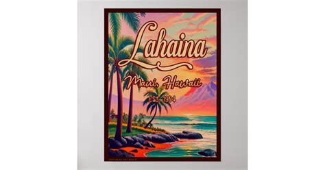 Lahaina Maui Hawaii Retro Sunset Souvenir 1950s Poster | Zazzle