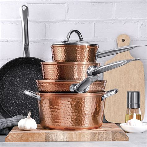 Fit Choice 8 Pieces Steel Hammered Copper Cookware Set Pots and Pans W ...