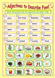 Food adjectives worksheets