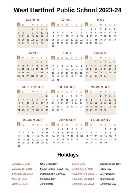 West Hartford Public Schools Calendar 2023-24 With Holidays