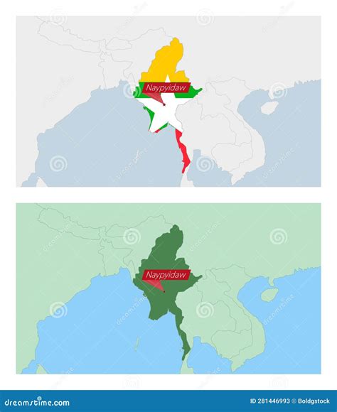 Myanmar Map with Pin of Country Capital. Two Types of Myanmar Map with ...