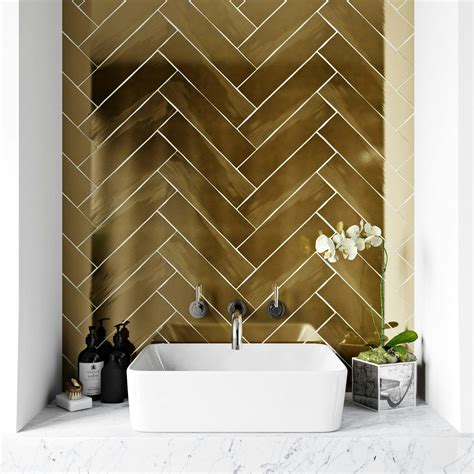 British Ceramic Tile Metallic gold wall tile 75mm x 300mm | VictoriaPlum.com