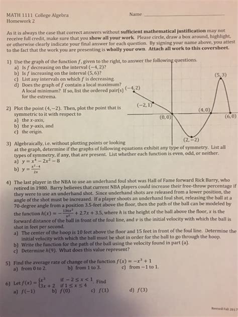 Solved Name MATH 1111 College Algebra Homework 2 As it is | Chegg.com