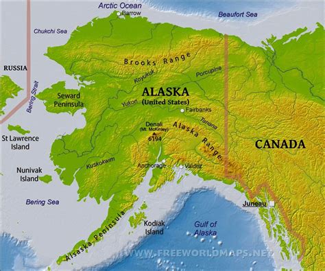 Physical map of Alaska