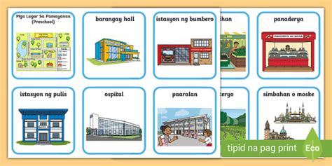 Mga Lugar Sa Pamayanan (Flashcards) | Preschool | Twinkl