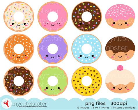 Cute Donuts Clipart Set of Happy Donuts Cute Donuts - Etsy