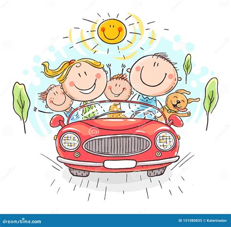 Happy Family Travelling by Car, Vacation Trip Stock Vector - Illustration of driving, vehicle ...