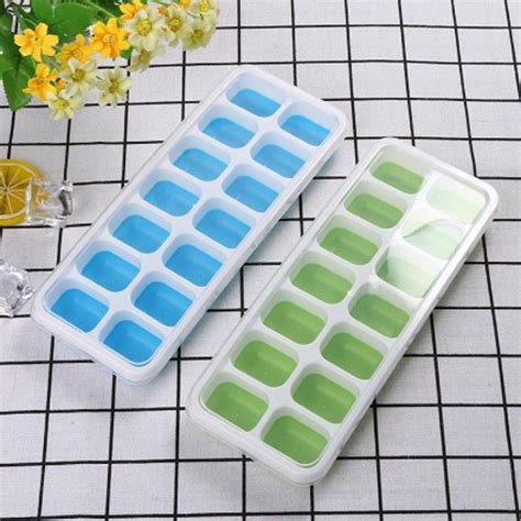 14 Grids Summer Ice Cube Mold Tray Plastic Freezing Ice Box Fruit Jelly Maker Mould With Cover ...