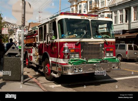 San Francisco fire truck on 24th Street in Noe Valley in San Francisco ...