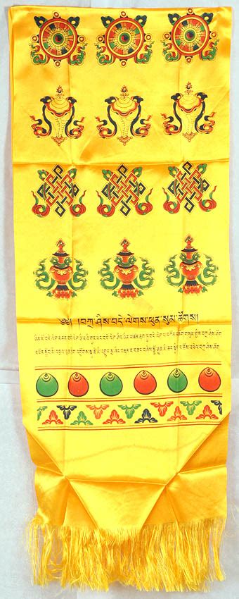 Khata (Ceremonial Scarf) with Auspicious Symbols and Syllable Mantras | Exotic India Art