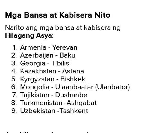 mga bansa sa hilagang asya - Brainly.ph