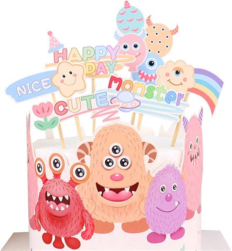 Monster Party Birthday Decorations 13 Pieces Monster Cake Decorations ...