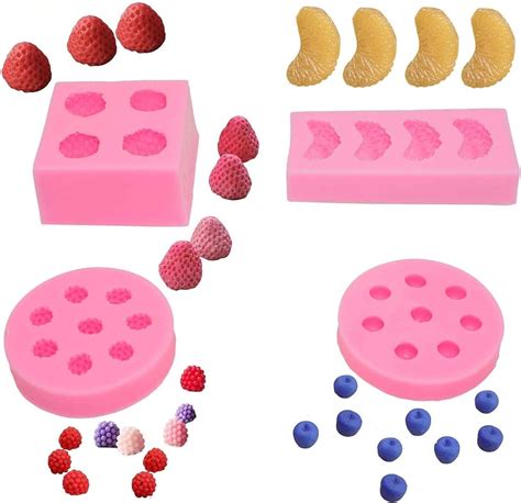 Amazon.com: 4pcs/set Fruit Shaped Jelly Molds 3d Strawberry, Orange,Raspberry & Blueberry ...